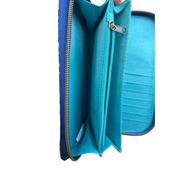 Travelon Wallet Wristlet Blue multi  RFID Block Zip Top Clutch Travel Organizer - Picture 5 of 7